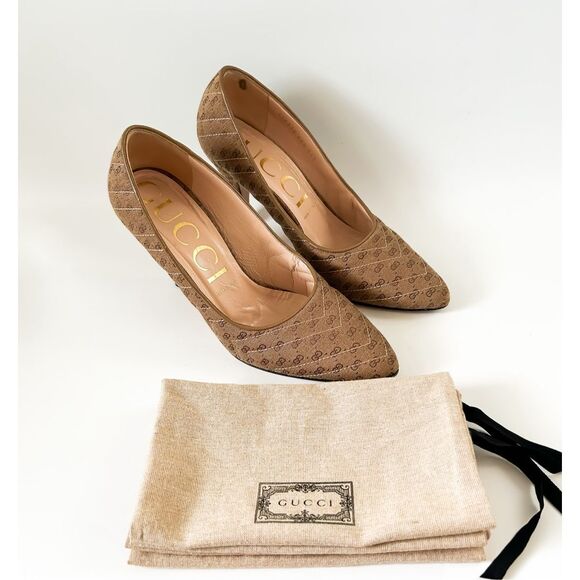 Gucci Shoes - Gucci GG Monogram Pumps Quilted Chevron Heels Pointed Toe Size 40.5, 10.5
